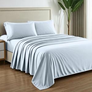 Mayfair Linen 100% Egyptian Cotton Sheets Full Size - 1000 Thread Count 4 PC Deep Pocket Full Size Bed Sheets Set, Soft Sateen Weave Luxury Hotel Cooling Sheet, Fits Mattress Upto 18" - Light Blue