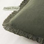 MIULEE Decorative Throw Pillow Covers Neutral Linen Fringe Throw Pillows Set of 2 Olive Green Boho Farmhouse Cushion Covers with Tassels for Couch Sofa Bed Living Room Spring Home Decor 20x20 Inch