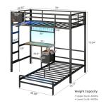 DICTAC Bunk Bed with Desk,Led Lights and Charging Station Metal L-Shaped Twin Over Twin Bunk Beds with Storage Drawers and Shelves, Loft Bed with Safety Guardrail and Ladder for Kids and Teen,Black