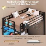 DICTAC Bunk Bed with Desk,Led Lights and Charging Station Metal L-Shaped Twin Over Twin Bunk Beds with Storage Drawers and Shelves, Loft Bed with Safety Guardrail and Ladder for Kids and Teen,Black