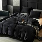 WARMDERN Black Flannel Velvet Duvet Cover King Size Duvet Cover Bedding Sets, 3pcs Ultra Soft Luxury Textured Modern Crystal Velvet Duvet Covers with Zipper Closure(Black, King)