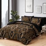 WONGS BEDDING Black Comforter Set King Size, Gold Damask Texture 7 Pieces Bed in a Bag Microfiber Comforter Bedding Sets -1 Comforter, 1 Flat Sheet, 1 Fitted Sheet, 2 Pillow Shams, 2 Pillowcases