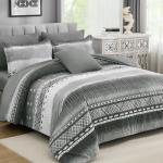 WONGS BEDDING 8 Piece King Size Comforter Set, Texture Striped Bed in a Bag Grey Comforter and Sheet Set, Boho Lightweight Microfiber Bedding Set for All Season (90"×104")