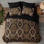 WONGS BEDDING Black Comforter Set King Size, Gold Damask Texture 7 Pieces Bed in a Bag Microfiber Comforter Bedding Sets -1 Comforter, 1 Flat Sheet, 1 Fitted Sheet, 2 Pillow Shams, 2 Pillowcases