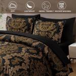 WONGS BEDDING Black Comforter Set King Size, Gold Damask Texture 7 Pieces Bed in a Bag Microfiber Comforter Bedding Sets -1 Comforter, 1 Flat Sheet, 1 Fitted Sheet, 2 Pillow Shams, 2 Pillowcases