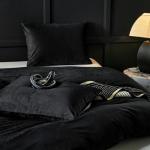 WARMDERN Black Flannel Velvet Duvet Cover King Size Duvet Cover Bedding Sets, 3pcs Ultra Soft Luxury Textured Modern Crystal Velvet Duvet Covers with Zipper Closure(Black, King)
