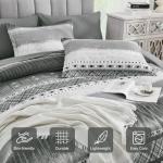 WONGS BEDDING 8 Piece King Size Comforter Set, Texture Striped Bed in a Bag Grey Comforter and Sheet Set, Boho Lightweight Microfiber Bedding Set for All Season (90"×104")