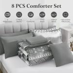 WONGS BEDDING 8 Piece King Size Comforter Set, Texture Striped Bed in a Bag Grey Comforter and Sheet Set, Boho Lightweight Microfiber Bedding Set for All Season (90"×104")