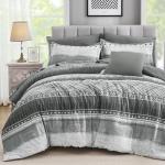 WONGS BEDDING 8 Piece King Size Comforter Set, Texture Striped Bed in a Bag Grey Comforter and Sheet Set, Boho Lightweight Microfiber Bedding Set for All Season (90"×104")