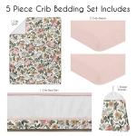 Sweet Jojo Designs 5-Piece Baby Crib Bedding Set (Boho Vintage Floral) for Girls, Infants/Nursery incl. Blanket, Fitted Sheet and Crib Skirt (Bohemian, Shabby Chic, Rose Flower, Farmhouse, Pink/Green)