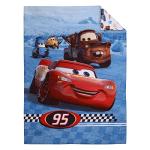 NoJo Disney Cars Radiator Springs White, Blue, and Red Lightning McQueen and Tow-Mater 4 Piece Toddler Bed Set - Comforter, Fitted Bottom Sheet, Flat Top Sheet and Reversible Pillowcase