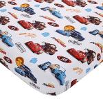 NoJo Disney Cars Radiator Springs White, Blue, and Red Lightning McQueen and Tow-Mater 4 Piece Toddler Bed Set - Comforter, Fitted Bottom Sheet, Flat Top Sheet and Reversible Pillowcase