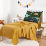 Wake In Cloud - Toddler Bedding Set for Boys, 4 Pieces Soft Crib Bed Set Including Comforter, Fitted Sheet, Flat Top Sheet and Pillowcase, Colorful Jurassic Dinosaur Volcano, Dark Green