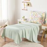 Wake In Cloud - Floral Toddler Bedding Set for Girls, Cute Colorful Botanical Flowers with Deers, 4 Pieces Soft Crib Bed Set Including Comforter, Sheets and Pillowcase, Green Cream