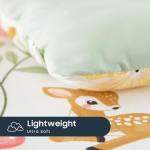 Wake In Cloud - Floral Toddler Bedding Set for Girls, Cute Colorful Botanical Flowers with Deers, 4 Pieces Soft Crib Bed Set Including Comforter, Sheets and Pillowcase, Green Cream