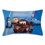 NoJo Disney Cars Radiator Springs White, Blue, and Red Lightning McQueen and Tow-Mater 4 Piece Toddler Bed Set - Comforter, Fitted Bottom Sheet, Flat Top Sheet and Reversible Pillowcase