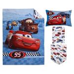 NoJo Disney Cars Radiator Springs White, Blue, and Red Lightning McQueen and Tow-Mater 4 Piece Toddler Bed Set - Comforter, Fitted Bottom Sheet, Flat Top Sheet and Reversible Pillowcase