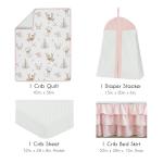 Sweet Jojo Designs 4-Piece Baby Crib Bedding Set (Woodland Deer Floral) for Girls, Infants/Nursery incl. Blanket, Fitted Sheet, Skirt, Diaper Stacker (Boho, Bohemian, Watercolor, Pink, Mint Green)