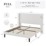 Allewie Full Size Velvet Bed Frame/Vertical Channel Tufted Wingback Headboard/Upholstered Platform Bed/Strong Wooden Slats/No Box Spring Needed/Easy Assembly/White