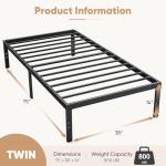 DUMOS Twin Size Bed Frame - Metal Platform Bed Frame Mattress Foundation with Steel Slat Support, No Box Spring Needed, Storage Space Under Base, Easy Assembly, Black