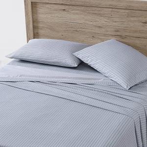Eddie Bauer - Twin XL Sheet Set, Cotton Percale Bed Sheets, Crisp & Cool, Ideal Dorm Essentials (Ticking Stripe Light Blue, Twin XL)