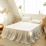 Simple&Opulence Belgian Linen Bed Skirt with Classic 14 inch Tailored Drop Dust Ruffle, Easy Fit Breathable Premium Natural Flax- Pleated White, Queen