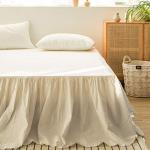 Simple&Opulence Belgian Linen Bed Skirt with Classic 14 inch Tailored Drop Dust Ruffle, Easy Fit Breathable Premium Natural Flax- Pleated White, Queen