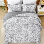 WONGS BDEEING Quilt Queen Size, Grey Quilt Bedding Set with 2 Pillowcases, Botanical Quilt for Queen Bed, Soft Microfiber Lightweight Coverlet Bedspread for All Season (96"×90", 3 Pieces)