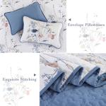 WONGS BEDDING Floral Quilt Set Queen Size, 3 Pieces Navy Blue Botanical Plants Pattern Bedspread Coverlet Set with 2 Pillowcases, Soft Lightweight Microfiber Bedding Set for All Season(96"×90")
