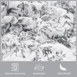 WONGS BDEEING Quilt Queen Size, Grey Quilt Bedding Set with 2 Pillowcases, Botanical Quilt for Queen Bed, Soft Microfiber Lightweight Coverlet Bedspread for All Season (96"×90", 3 Pieces)