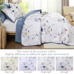 WONGS BEDDING Floral Quilt Set Queen Size, 3 Pieces Navy Blue Botanical Plants Pattern Bedspread Coverlet Set with 2 Pillowcases, Soft Lightweight Microfiber Bedding Set for All Season(96"×90")