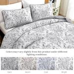 WONGS BDEEING Quilt Queen Size, Grey Quilt Bedding Set with 2 Pillowcases, Botanical Quilt for Queen Bed, Soft Microfiber Lightweight Coverlet Bedspread for All Season (96"×90", 3 Pieces)