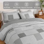 WONGS BEDDING 3 Pieces Quilt Set King Size, Grey Patchwork Quilt Set Bedding Set Bedspreads with 2 Pillowcases, Plaid Soft Lightweight Microfiber Bedding Sets for All Season(104"×90")