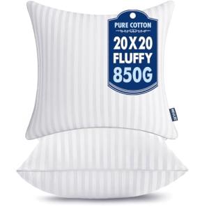MIULEE 20x20 Pillow Inserts, Firm and Fluffy Decorative Square Throw Pillows for Couch Sofa Bed, Down Alternative with 100% Cotton Cover Pack of 2