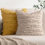 MIULEE Set of 2 Decorative Boho Throw Pillow Covers Linen Striped Jacquard Pattern Cushion Covers for Sofa Couch Living Room Bedroom 18x18 Inch Beige