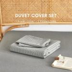 Wake In Cloud - Striped Cotton Duvet Cover Set, 100% Washed Cotton Textured Percale Bedding Set, Ticking Stripe Pinstripe Farmhouse, 3 Pieces, Grey, Queen Size