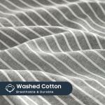 Wake In Cloud - Striped Cotton Duvet Cover Set, 100% Washed Cotton Textured Percale Bedding Set, Ticking Stripe Pinstripe Farmhouse, 3 Pieces, Grey, Queen Size