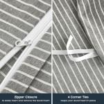 Wake In Cloud - Striped Cotton Duvet Cover Set, 100% Washed Cotton Textured Percale Bedding Set, Ticking Stripe Pinstripe Farmhouse, 3 Pieces, Grey, Queen Size