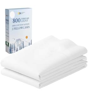 Heirloom Soft, Smooth & Thick Certified 800 Thread Count 100% Cotton Sateen is Superior to Egyptian Cotton Claims, 2 White Standard Pillowcases Fits Standard & Queen Size Pillows (Bright White)