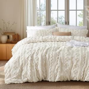Bedsure Boho Kids Duvet Cover King Size(Duvet Insert/Comforter not Included - Tufted King Duvet Cover for All Seasons,Soft Shabby Chic Boho Bedding (Beige, 104" x 90")