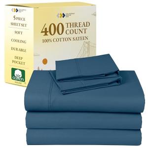 California Design Den Split King Sheets Sets for Adjustable Bed - Soft 100% Cotton Sheets, 400 Thread Count Sateen, Deep Pockets, Cool and Durable Bedding, Beats Egyptian Cotton Claims - Peacock Blue