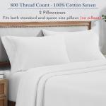Heirloom Soft, Smooth & Thick Certified 800 Thread Count 100% Cotton Sateen is Superior to Egyptian Cotton Claims, 2 White Standard Pillowcases Fits Standard & Queen Size Pillows (Bright White)