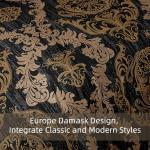 WONGS BEDDING Black Comforter Set Queen Size, Gold Damask Texture 7 Pieces Bed in a Bag Microfiber Comforter Bedding Sets -1 Comforter, 1 Flat Sheet, 1 Fitted Sheet, 2 Pillow Shams, 2 Pillowcases