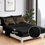 WONGS BEDDING Black Comforter Set Queen Size, Gold Damask Texture 7 Pieces Bed in a Bag Microfiber Comforter Bedding Sets -1 Comforter, 1 Flat Sheet, 1 Fitted Sheet, 2 Pillow Shams, 2 Pillowcases
