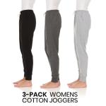 Essential Elements 3 Pack: Women's 100% Cotton Lounge Sleep Casual Pajama Bottom Jogger Sweatpants (Small, Set D)