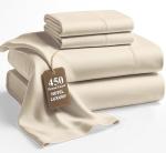 LANE LINEN Full Size Bed Sheets – 450 Thread Count 100% Cotton Sheets, Naturally Cooling & Fade-Resistant, 15” Deep Pocket Fully Elasticized Fitted Sheet, Luxury Hotel Sheets & Pillowcases, Ivory