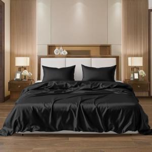 AL AHMEDANI LINEN Black Satin Sheets King Size - 1 Fitted Sheet, 1 Flat Sheet, 2 Pillowcases - Deep Pocket Set - King Black Satin - Extra Deep Fitted King