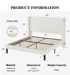SHA CERLIN Queen Size Velvet Bed Frame with Vertical Channel Tufted Wingback Headboard, Upholstered Platform Bed with Wood Slats, No Box Spring Needed, Easy Assembly, White