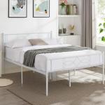 VECELO 14" Queen Size White Metal Platform Bed Frame with Headboard,Premium Steel Slat Support/No Box Spring Needed/Noise-Free/Easy Assembly