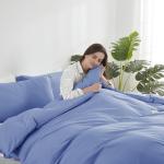 Hearth & Harbor Calm Blue Duvet Cover Queen Size - 3 Piece Queen Duvet Cover Set, Soft Double Brushed Queen Size Duvet Covers with Button Closure, 1 Duvet Cover 90x90 inches and 2 Pillow Shams
